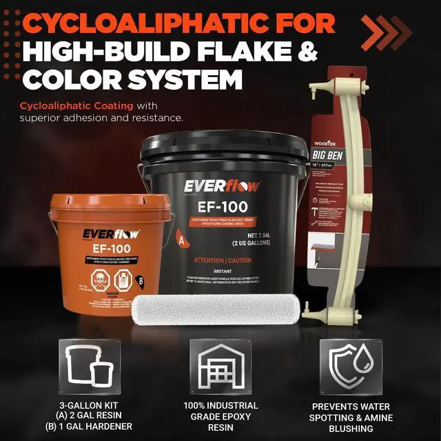 Alt view image 3 of 6 - Everflow Made by MPC Clear Epoxy Resin Coating for Floors & Counter Tops, 100% Solids, Self Leveling - 3 Gallon Kit + 18in Roller & 18in Roller Frame