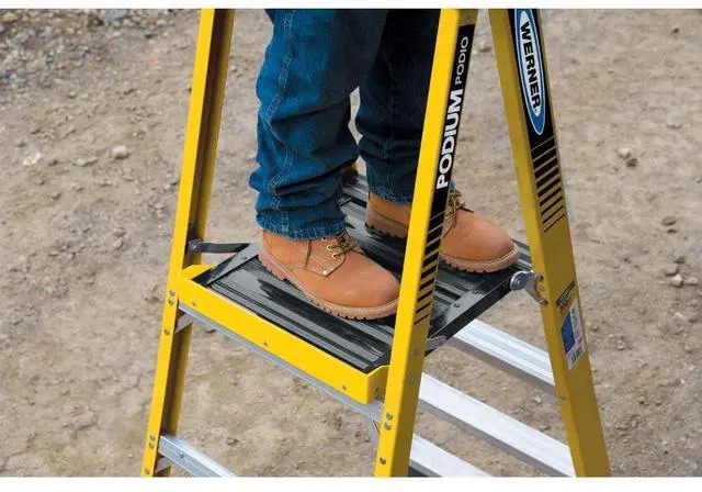 Alt view image 2 of 5 - PD7303, Podium Stepladder, 3 Ft, Fiberglass, 375 Lb Yellow