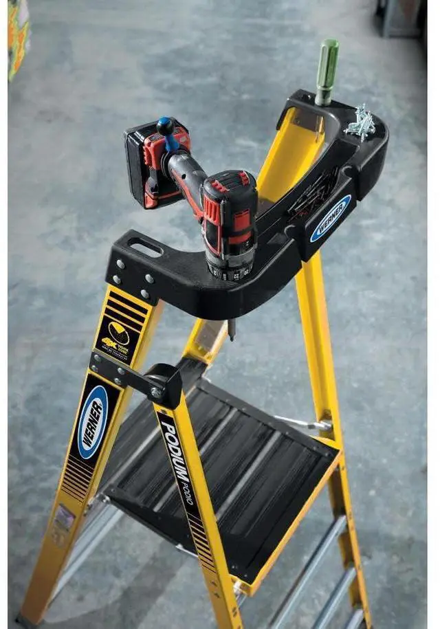 Alt view image 3 of 5 - PD7303, Podium Stepladder, 3 Ft, Fiberglass, 375 Lb Yellow