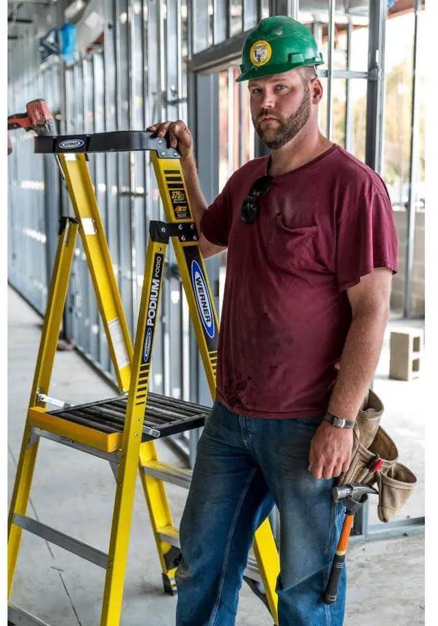 Alt view image 4 of 5 - PD7303, Podium Stepladder, 3 Ft, Fiberglass, 375 Lb Yellow