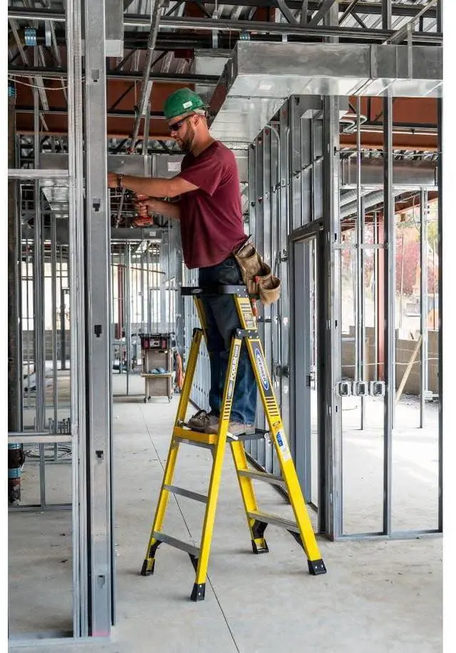 Alt view image 5 of 5 - PD7303, Podium Stepladder, 3 Ft, Fiberglass, 375 Lb Yellow