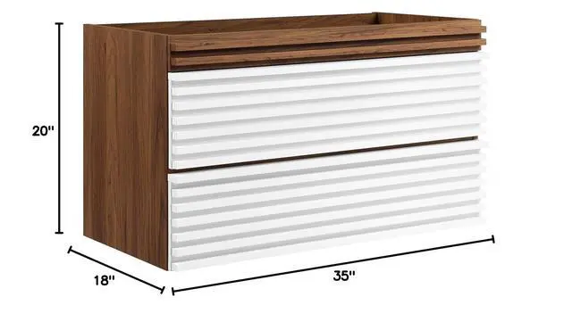 Alt view image 3 of 3 - Render 36" Wall-Mount Bathroom Vanity Cabinet in White Walnut - Sink Basin Not Included