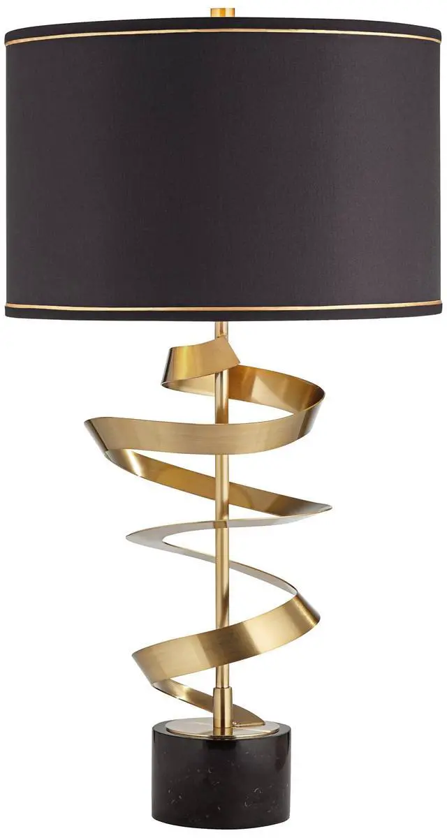 Alt view image 2 of 6 - Twist Modern Table Lamp 31" Tall Sculptural Brass Gold Metal Marble Black Drum Shade with Gold Liner Decor Bedroom Living Room Nightstand Bedside Night Stand Office Kids Room