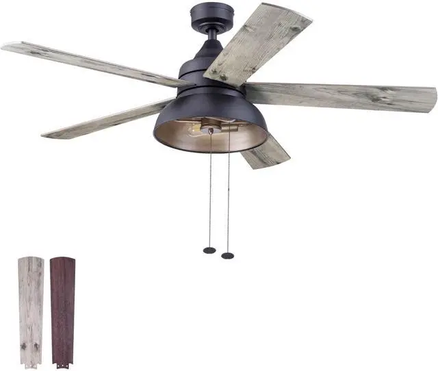 Main image of Brightondale 52 Inch Industrial Indoor/Outdoor Ceiling Fan with Light, Pull Chain Control, 5 Dual Finish Blades, Matte Black