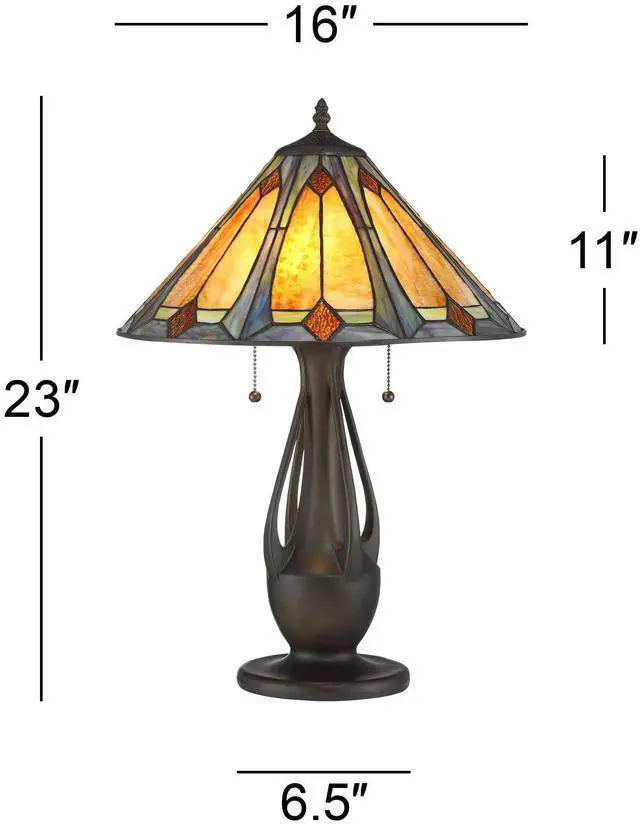 Alt view image 3 of 6 - Gerald Traditional Mission Tiffany Style Accent Table Lamp 23" High Deep Metallic Antique Art Glass Shade Cottage Core Decor for Living Room Bedroom House Bedside Nightstand