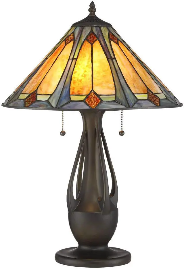 Alt view image 4 of 6 - Gerald Traditional Mission Tiffany Style Accent Table Lamp 23" High Deep Metallic Antique Art Glass Shade Cottage Core Decor for Living Room Bedroom House Bedside Nightstand