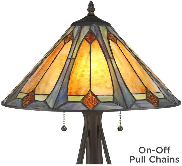 Alt view image 6 of 6 - Gerald Traditional Mission Tiffany Style Accent Table Lamp 23" High Deep Metallic Antique Art Glass Shade Cottage Core Decor for Living Room Bedroom House Bedside Nightstand