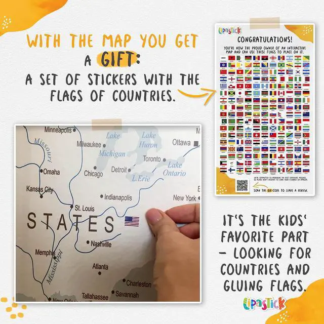 Alt view image 2 of 6 - Kids World Map Wallpaper with AnimalsPeel and Stick Educational DecalsNursery Murals for Baby, Toddlers,Boys, Kids RoomRemovable Waterproof Decor for Bedroom, Classroom,Playroom(111W x 70.8H)