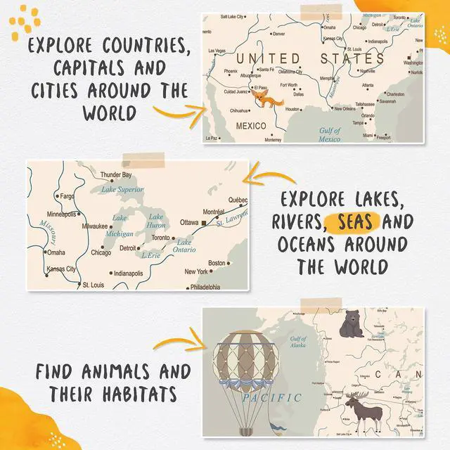 Alt view image 4 of 6 - Kids World Map Wallpaper with AnimalsPeel and Stick Educational DecalsNursery Murals for Baby, Toddlers,Boys, Kids RoomRemovable Waterproof Decor for Bedroom, Classroom,Playroom(111W x 70.8H)