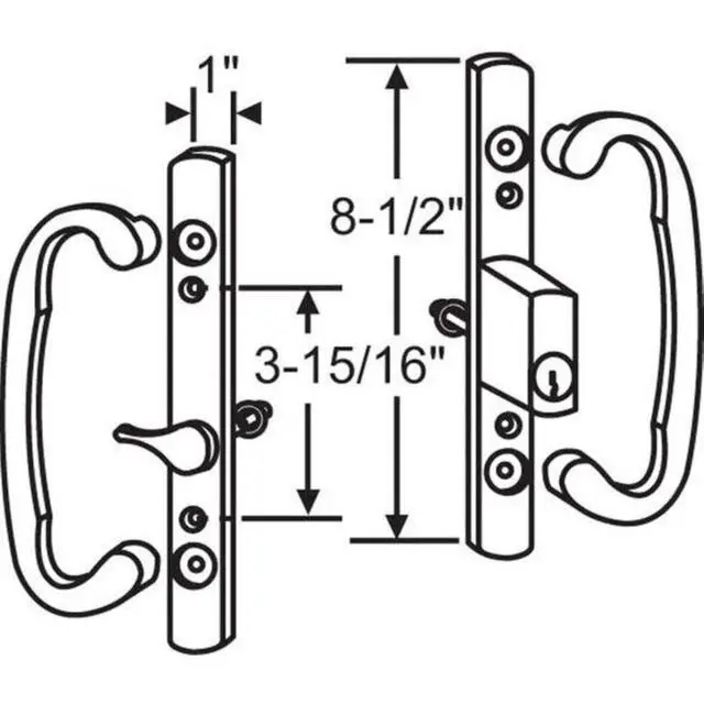 Alt view image 6 of 6 - 8.5" Legacy Sliding Patio Glass Door Offset Latch Gold Handle Set with Keys - Sash Controls 2265 Keyed Lock - Mortise Type, Fits 3-15/16" Screw Hole Spacing and 1-1/4" to 2-1/4" Door Thickness