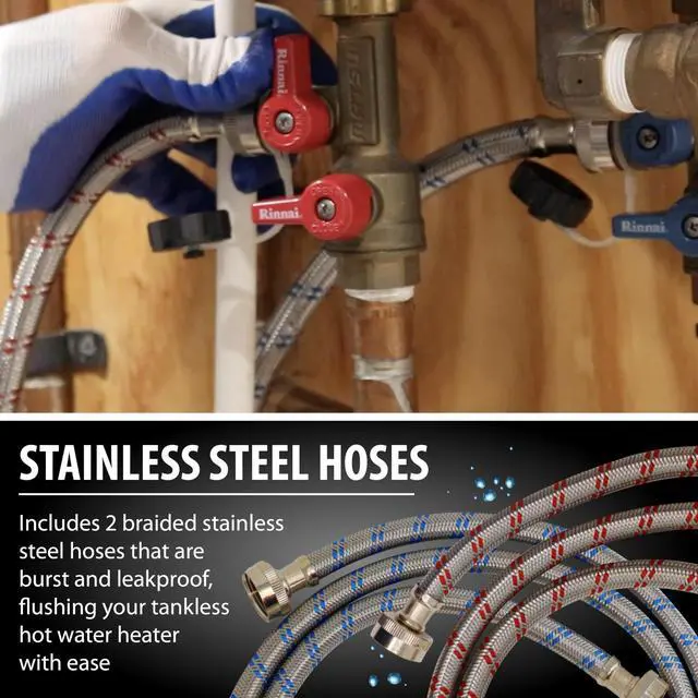 Alt view image 6 of 6 - Tankless Water Heater Flushing Kit with Square 5-Gallon Bucket, Steel Hoses, 1/6 HP Pump, and Gallon Eco-Friendly Descaler