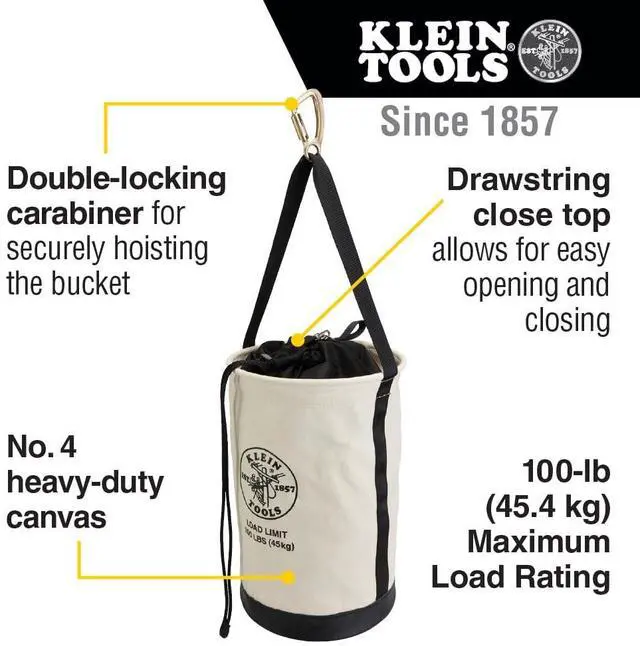 Alt view image 2 of 6 - 5114DSC22 Canvas Bucket, Heavy Duty Drawstring Close Tool Bucket, 22-Inch with Leather Reinforced Bottoms, 100-Pound Load Rated