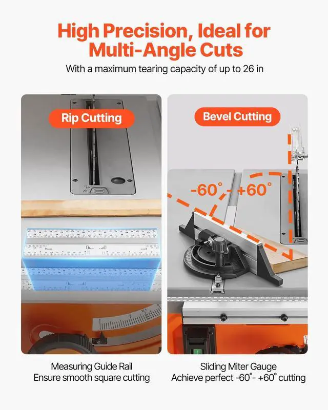Alt view image 3 of 6 - Table Saw, 4500 RPM Portable Jobsite Table Saw with Sharp Edges & High Cutting Precision, Compact Table Saws with Dust Port For Woodworking, Fit for Raw Wood, Flooring & Cabinets