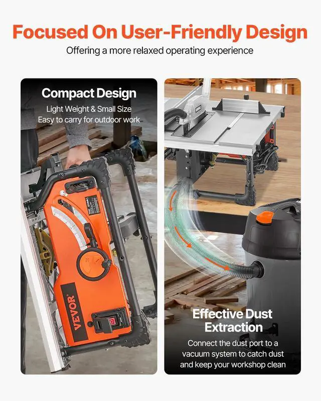 Alt view image 5 of 6 - Table Saw, 4500 RPM Portable Jobsite Table Saw with Sharp Edges & High Cutting Precision, Compact Table Saws with Dust Port For Woodworking, Fit for Raw Wood, Flooring & Cabinets