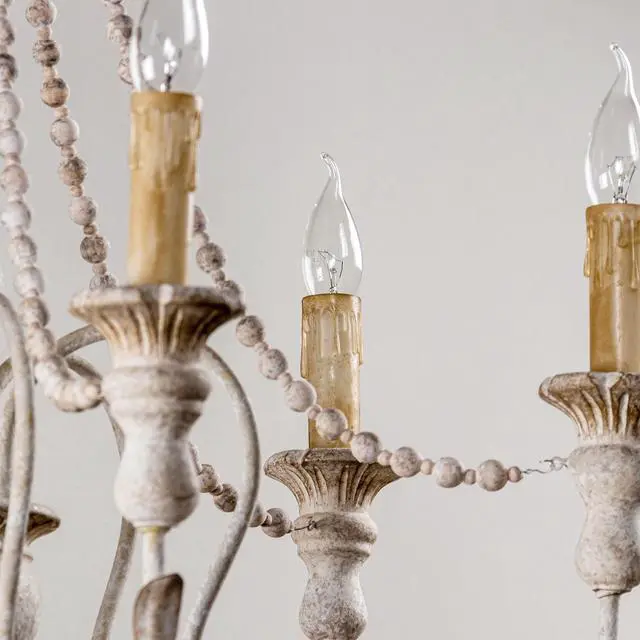 Alt view image 3 of 6 - Rustic Chandelier - Farmhouse Antique White Hanging Ceiling Light Fixture French Country 6 Light Rustic for Dining Room & Kitchen Island Hallway Entryway