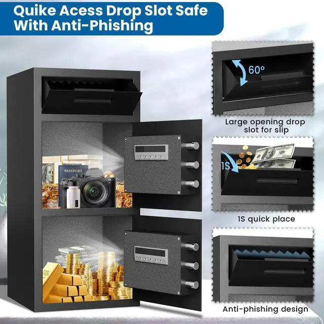 Alt view image 3 of 6 - 6.5 Cub Extra Large Home Safe Fireproof Waterproof, Deposit Box with Drop Slot, Drop Safes for Business, Large Money Box with Digital Backlit Keypad and Mute Mode for Home Office