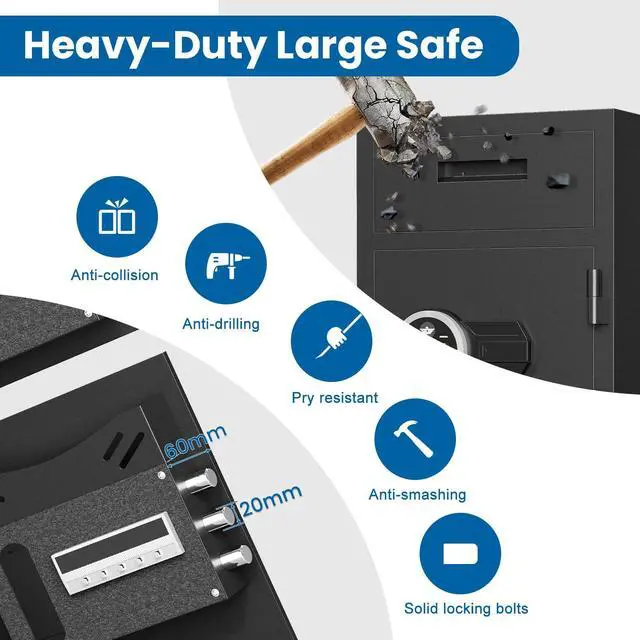 Alt view image 4 of 6 - 6.5 Cub Extra Large Home Safe Fireproof Waterproof, Deposit Box with Drop Slot, Drop Safes for Business, Large Money Box with Digital Backlit Keypad and Mute Mode for Home Office