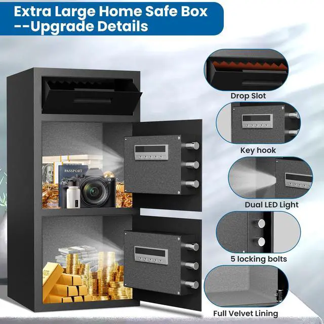 Alt view image 5 of 6 - 6.5 Cub Extra Large Home Safe Fireproof Waterproof, Deposit Box with Drop Slot, Drop Safes for Business, Large Money Box with Digital Backlit Keypad and Mute Mode for Home Office