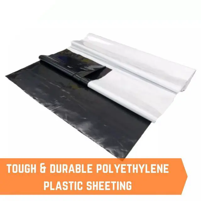 Alt view image 3 of 6 - Black/White Plastic Sheeting - 6 mil - (20' x 100') - Thick Plastic Sheeting, Heavy Duty Polyethylene Drop Cloth Tarp Vapor Barrier