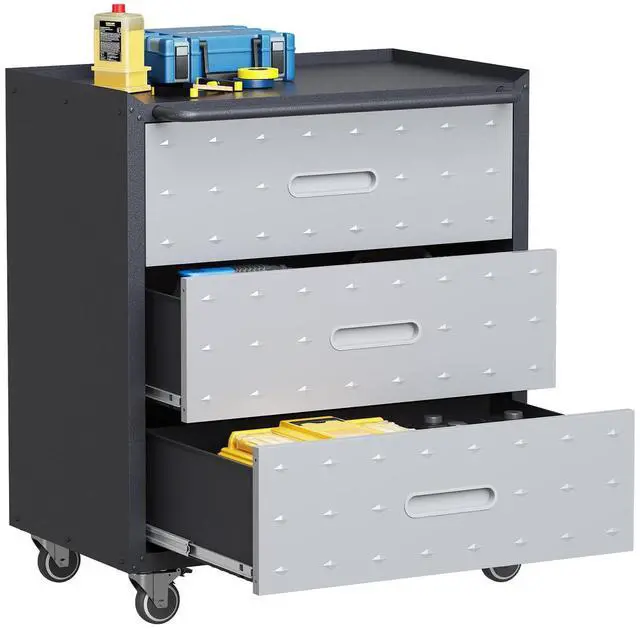Main image of Metal Garage Cabinet on Wheels, Heavy Duty Steel Rolling Tool Cabinets with Drawers, Mobile Tool Cart Garage Storage Cabinets for Warehouse Basement, Assembly Required