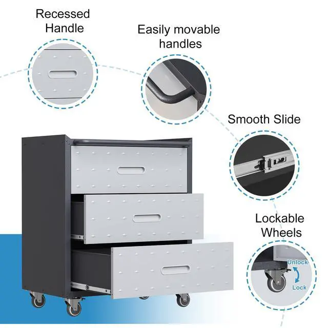 Alt view image 5 of 6 - Metal Garage Cabinet on Wheels, Heavy Duty Steel Rolling Tool Cabinets with Drawers, Mobile Tool Cart Garage Storage Cabinets for Warehouse Basement, Assembly Required