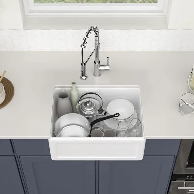 Alt view image 2 of 6 - 24 Inch White Farmhouse Kitchen Sink Apron Front Farm Sink Undermount Fireclay 24 x 18 x 10 Inch Single Bowl Ceramic Sinks for Kitchen Countryside Classic Style