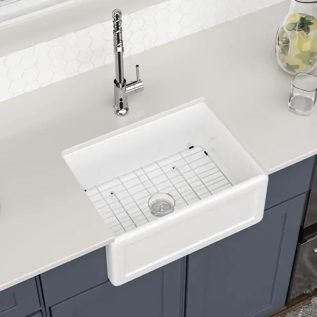 Alt view image 3 of 6 - 24 Inch White Farmhouse Kitchen Sink Apron Front Farm Sink Undermount Fireclay 24 x 18 x 10 Inch Single Bowl Ceramic Sinks for Kitchen Countryside Classic Style