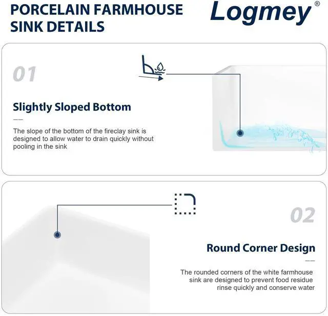 Alt view image 5 of 6 - 24 Inch White Farmhouse Kitchen Sink Apron Front Farm Sink Undermount Fireclay 24 x 18 x 10 Inch Single Bowl Ceramic Sinks for Kitchen Countryside Classic Style