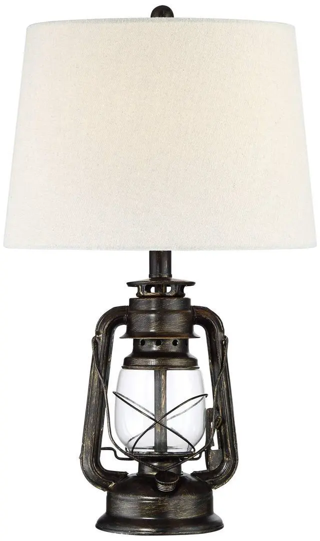 Alt view image 2 of 6 - Murphy Industrial Rustic Accent Table Lamp Miner Lantern 23" High Weathered Bronze Metal Clear Glass Oatmeal Fabric Drum Shade Decor for Living Room Bedroom House Bedside