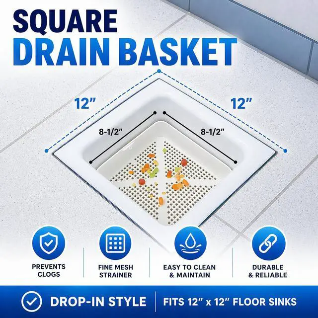 Alt view image 6 of 6 - 12 Pcs 8.5-inch Thermoplastic Floor Sink Drain Strainer Drop-in Sink Drain Basket Drain Cover, Catch Food Particles for Restaurants Compartment Sink, Fits in 12" Floor Sinks
