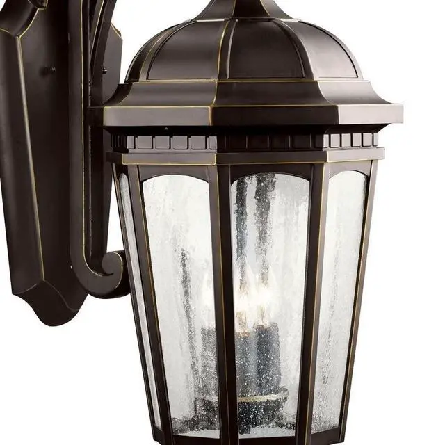 Alt view image 2 of 5 - Courtyard 22.25" 3 Light Outdoor Wall Light with Clear Seeded Glass in Textured Black