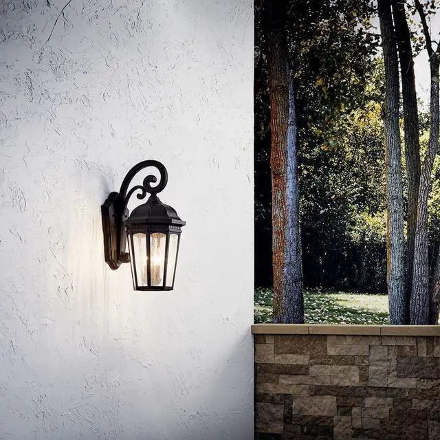 Alt view image 5 of 5 - Courtyard 22.25" 3 Light Outdoor Wall Light with Clear Seeded Glass in Textured Black