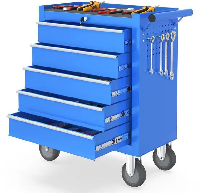 Main image of 5 Drawers Rolling Tool Chest, Portable Storage Tool Box with Wheels, Tool Chest with Lock for Warehouse, Garage, Repair Shop and Tool Room