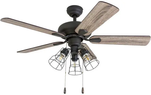 Main image of Madison County, 42 Inch Industrial Style LED Ceiling Fan with Light, Pull Chain, Three Mounting Options, Modern Dual Finish Blades, Reversible Motor - 50588-01 (Bronze)