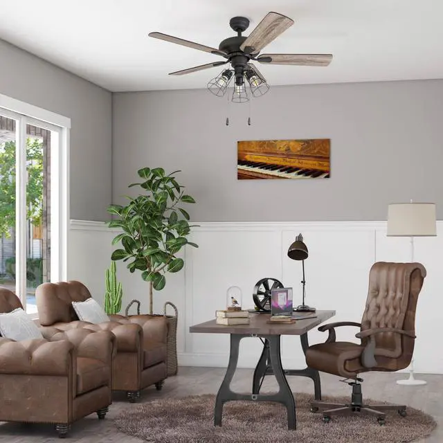 Alt view image 2 of 6 - Madison County, 42 Inch Industrial Style LED Ceiling Fan with Light, Pull Chain, Three Mounting Options, Modern Dual Finish Blades, Reversible Motor - 50588-01 (Bronze)