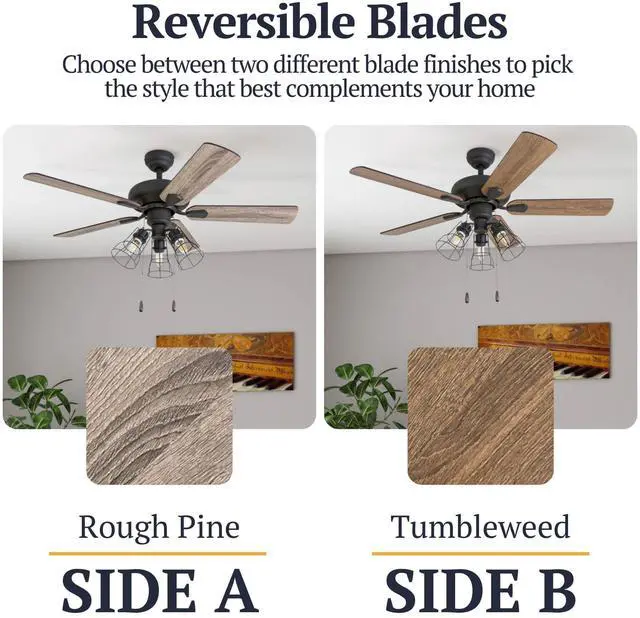 Alt view image 4 of 6 - Madison County, 42 Inch Industrial Style LED Ceiling Fan with Light, Pull Chain, Three Mounting Options, Modern Dual Finish Blades, Reversible Motor - 50588-01 (Bronze)
