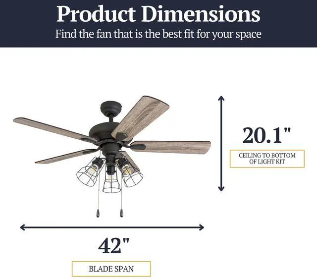 Alt view image 6 of 6 - Madison County, 42 Inch Industrial Style LED Ceiling Fan with Light, Pull Chain, Three Mounting Options, Modern Dual Finish Blades, Reversible Motor - 50588-01 (Bronze)