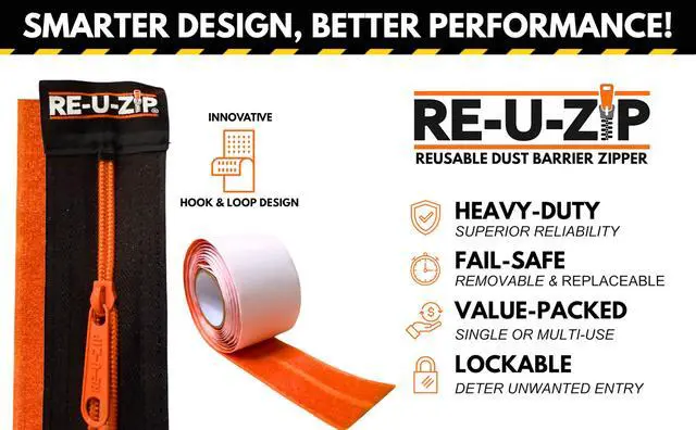 Alt view image 4 of 6 - ® Heavy-Duty Reusable Dust Barrier Zipper (Pro Bundle) + Reusable Magnetic Entry Strip | Patented Self-Closing Dust Barrier Zipper (Starter Kit)