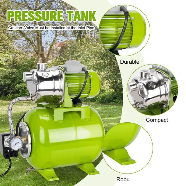 Alt view image 4 of 6 - 3/4HP Shallow Well Pump with Pressure Tank, 115V, Stainless Steel Irrigation, Automatic Water Booster Jet Pump for Home, Garden, and Lawn Use Reliable Water Supply Solution