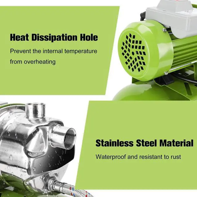 Alt view image 6 of 6 - 3/4HP Shallow Well Pump with Pressure Tank, 115V, Stainless Steel Irrigation, Automatic Water Booster Jet Pump for Home, Garden, and Lawn Use Reliable Water Supply Solution