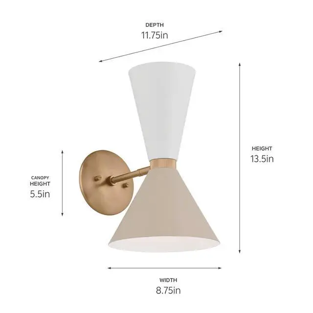 Alt view image 3 of 5 - Phix 13.5 Inch 2 Light Wall Sconce in Champagne Bronze with Greige and White 52570CPZGRG