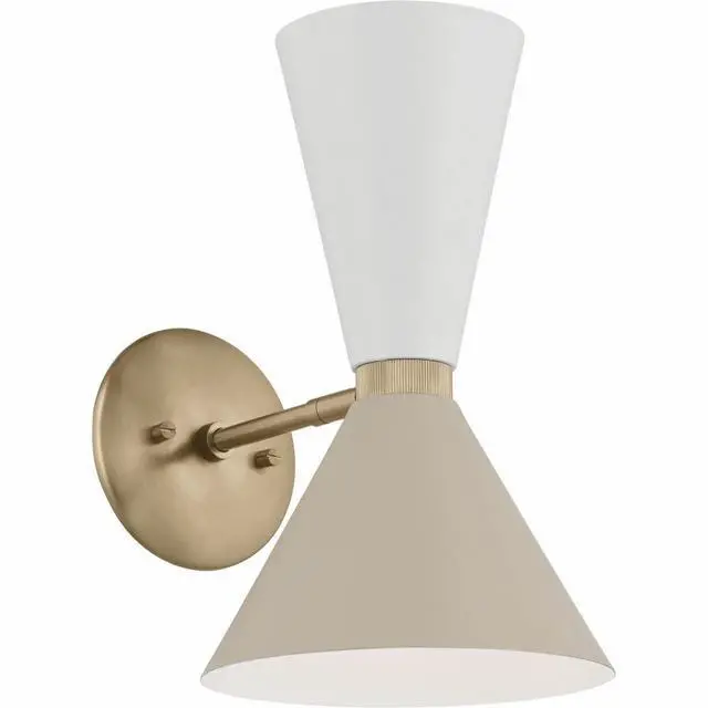 Alt view image 4 of 5 - Phix 13.5 Inch 2 Light Wall Sconce in Champagne Bronze with Greige and White 52570CPZGRG