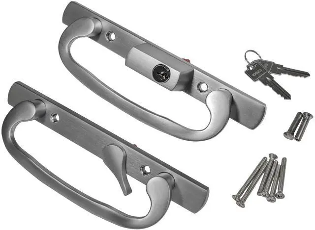 Main image of 8.5" Legacy Sliding Patio Glass Door Offset Latch Chrome Grey Handle Set with Keys - Sash Controls 2265 Keyed Lock - Fits 3-15/16" Screw Hole Spacing and 1-1/4" to 2-1/4" Door Thickness