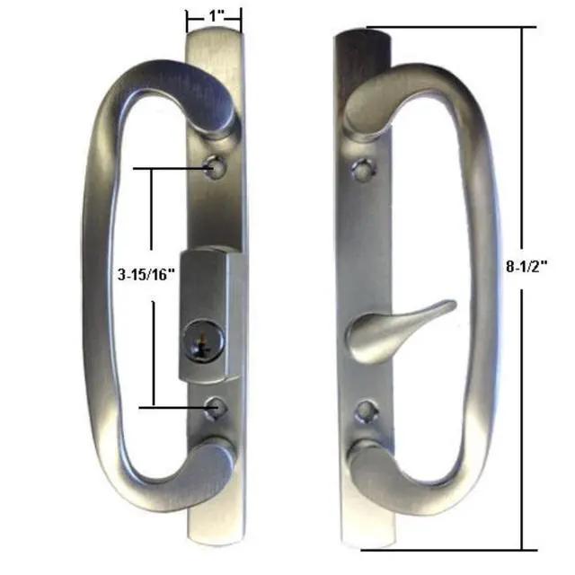 Alt view image 2 of 5 - 8.5" Legacy Sliding Patio Glass Door Offset Latch Chrome Grey Handle Set with Keys - Sash Controls 2265 Keyed Lock - Fits 3-15/16" Screw Hole Spacing and 1-1/4" to 2-1/4" Door Thickness