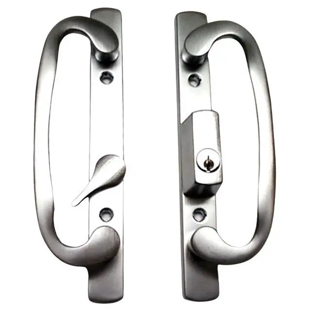 Alt view image 3 of 5 - 8.5" Legacy Sliding Patio Glass Door Offset Latch Chrome Grey Handle Set with Keys - Sash Controls 2265 Keyed Lock - Fits 3-15/16" Screw Hole Spacing and 1-1/4" to 2-1/4" Door Thickness