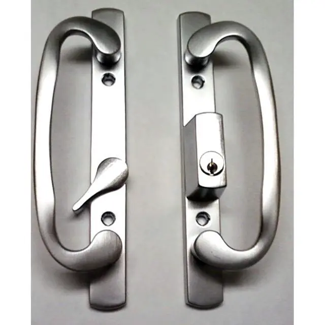 Alt view image 4 of 5 - 8.5" Legacy Sliding Patio Glass Door Offset Latch Chrome Grey Handle Set with Keys - Sash Controls 2265 Keyed Lock - Fits 3-15/16" Screw Hole Spacing and 1-1/4" to 2-1/4" Door Thickness
