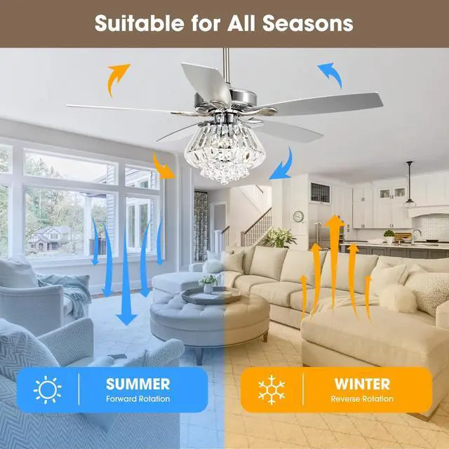 Alt view image 5 of 6 - Crystal Fandelier Ceiling Fan with Light 52 Inch Ceiling Fans with Lights and Remote, Noiseless AC Motor, Modern Chandeliers Fans for Living Room