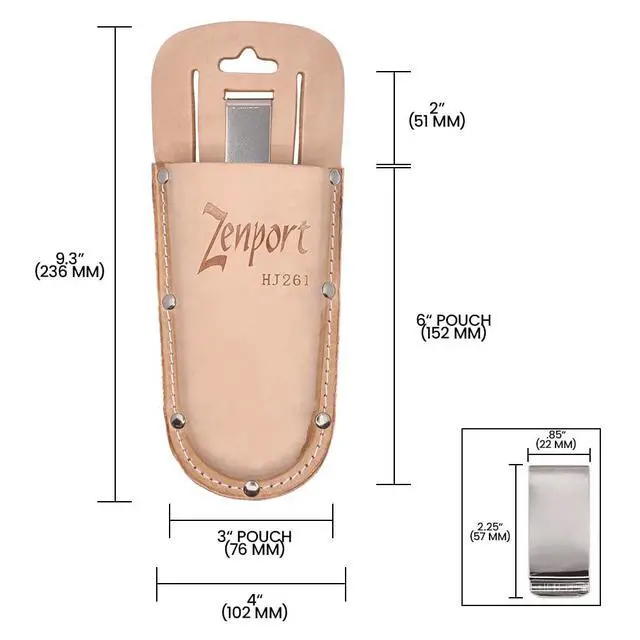 Alt view image 5 of 6 - HJ261 Leather Pruner Sheath with Belt Loop and Metal Clip, Beige