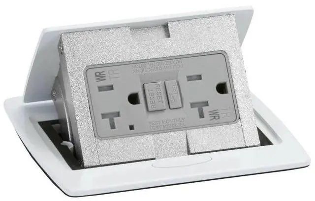 Main image of Square GFCI Countertop Pop Up Outlet Box | Tamper Resistant, Splash Proof, with Two 20A GFCI Receptacles - (White)