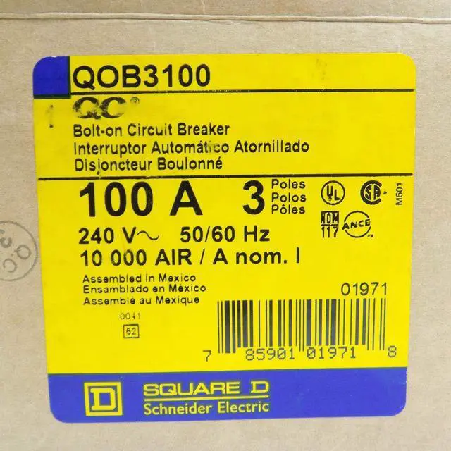 Alt view image 2 of 5 - QOB3100 Circuit Breaker (QOB) Standard, 100A, 3-Pole, 240 Vac, 3-Phase, Bolt-On